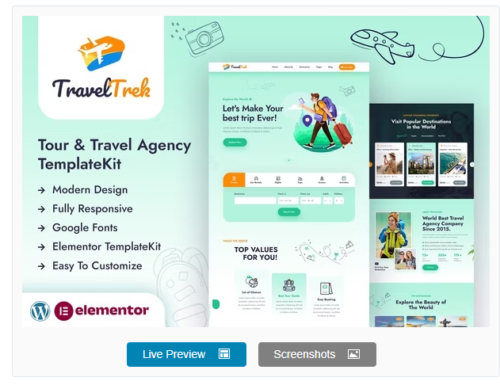 Travel Trek - Tour and Travel Agency Elementor Template Kit