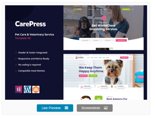 CarePress - Pet Care & Veterinary Elementor Template Kit