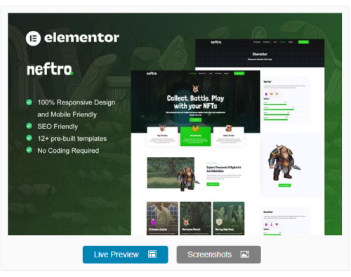 Neftro - Game NFT Elementor Template Kit