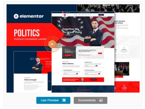 Politics - Political Candidate Leader Elementor Template Kit