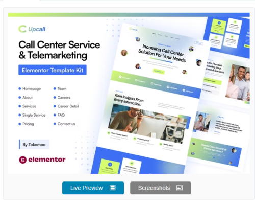 Upcall - Call Center Service & Telemarketing Elementor pro Template Kit