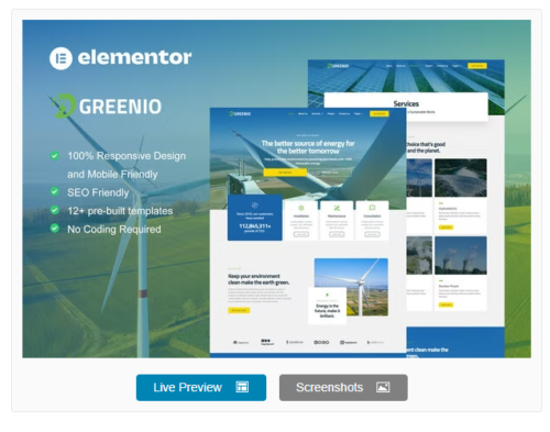 Greenio - Green Energy & Technology Company Elementor Template Kit