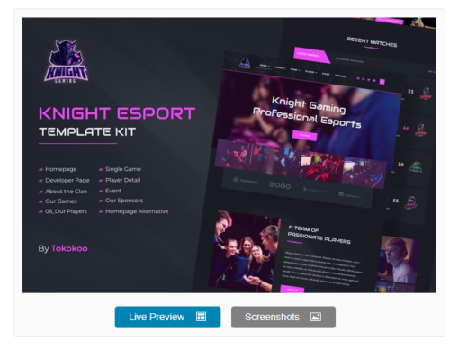 Knight | eSports & Gaming Elementor Template Kit