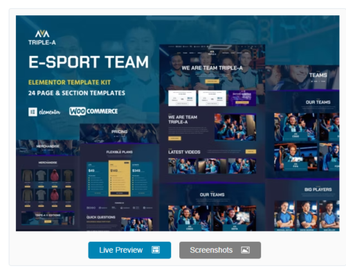 Triple-A - eSport Team Gaming WooCommerce Elementor Template Kit