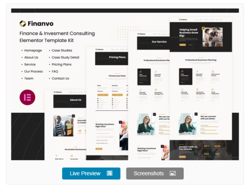 Finanvo | Finance & Investment Consulting Elementor Template Kit