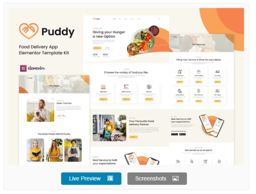 Puddy - Food Delivery App Elementor Template Kit