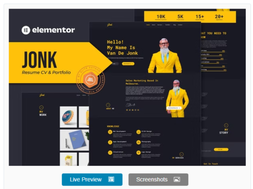 Jonk - Resume CV & Portfolio Elementor Template Kit