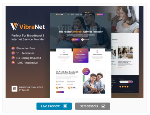 Vibranet – Broadband & Internet Service Provider Elementor Template Kit