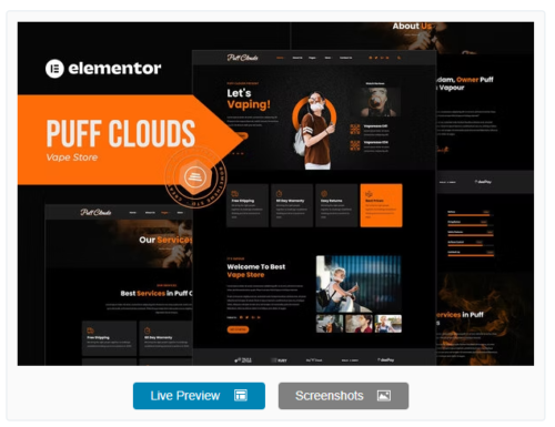 Puff Clouds - Vape Store Elementor Template kit
