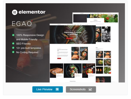 Egao - Japanese Restaurant & Sushi Bar Elementor Template Kit