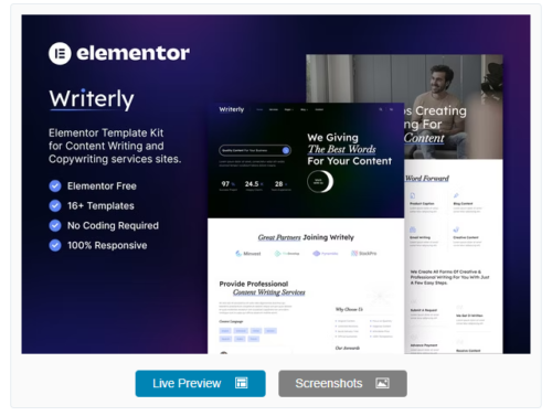 Writerly – Content Writing & Copywriting Elementor Template Kit