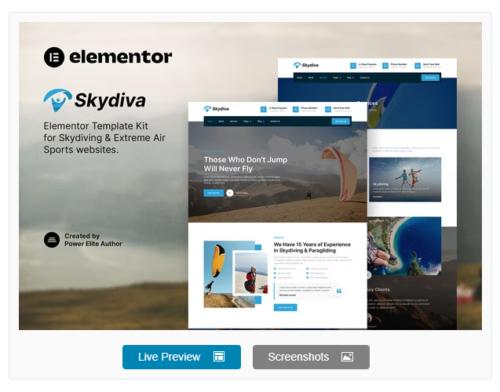 Skydiva – Skydiving & Extreme Air Sports Elementor Template Kit