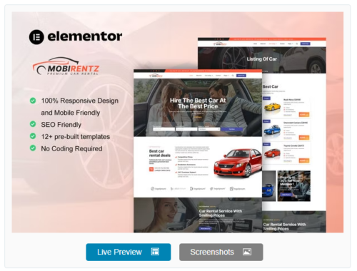 Mobirentz - Car Rental & Auto Dealer Elementor Template Kit