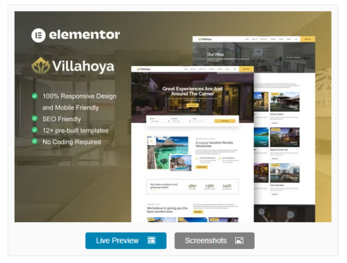 Villahoya - Villa Vacation Rental Elementor Template Kit