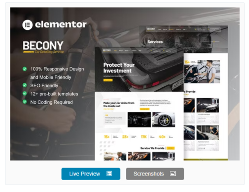 Becony - Car Detailing Services & Car Repair Elementor Template Kit