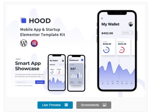 Hood - Mobile App & Startup Elementor Template Kit