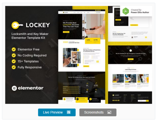 Lockey – Locksmith and Key Maker Service Elementor Template Kit