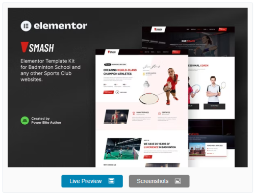 Smash – Badminton School & Sports Club Elementor Template Kit