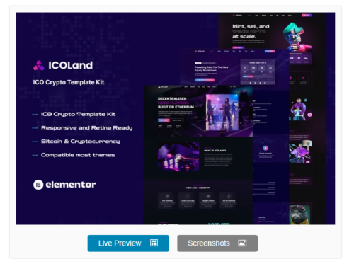 ICOLand - NFT Cryptocurrency Elementor Template Kit