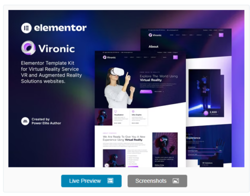 Vironic – Augmented & Virtual Reality Services Elementor Template Kit