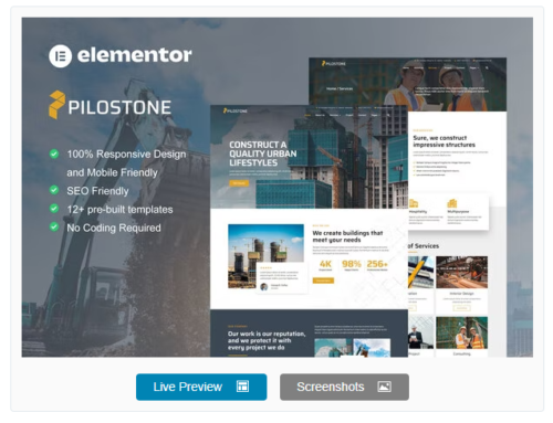 Pilostone - Construction & Building Service Elementor Template Kit