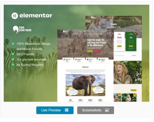 Zooventour - Safari & Zoo Elementor Pro Template Kit