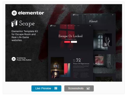 Scape – Real-Life Escape Room Game Elementor Template Kit