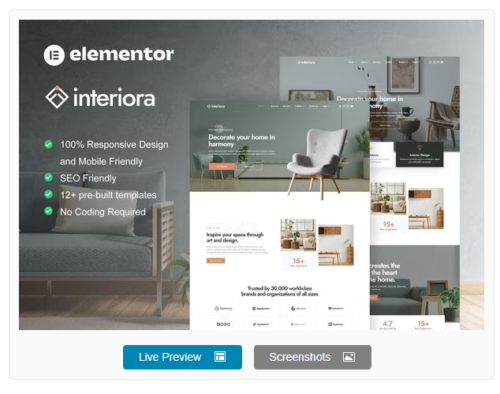 Interiora - Architecture & Interior Design Service Elementor Pro Template Kit