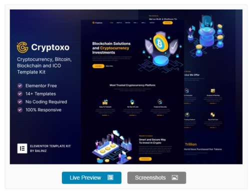 Cryptoxo – Cryptocurrency Blockchain & Bitcoin Elementor Template Kit