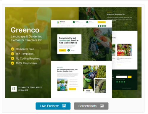 Greenco – Landscaping & Gardening Elementor Template Kit