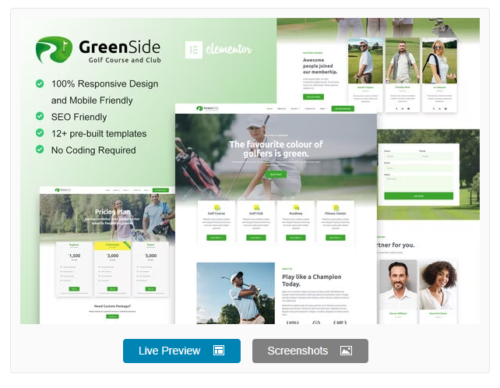 Greenside - Golf Club & Academy Elementor Template Kit