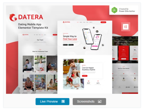 Datera – Online Dating Mobile App Landing Elementor Template Kit
