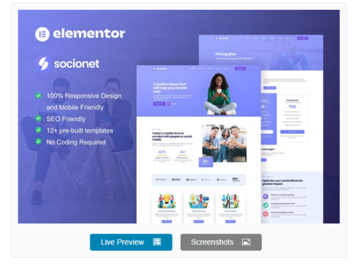 Socionet - Social Media Marketing Agency Elementor Template Kit