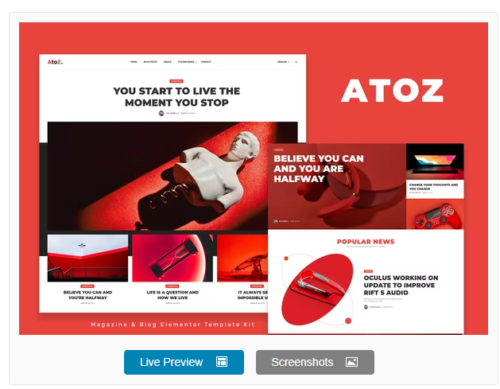 AtoZ - Blog & Magazine Elementor Template Kit