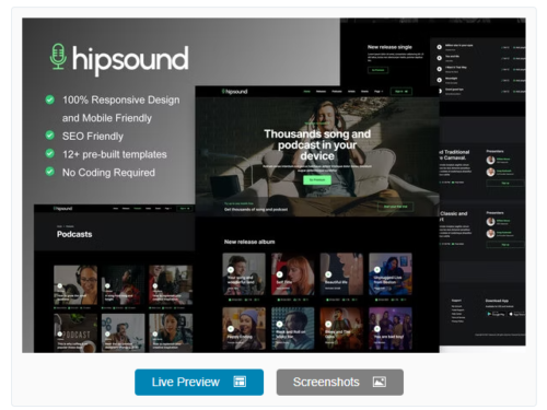 Hipsound - Music Streaming & Podcast Elementor Template Kit