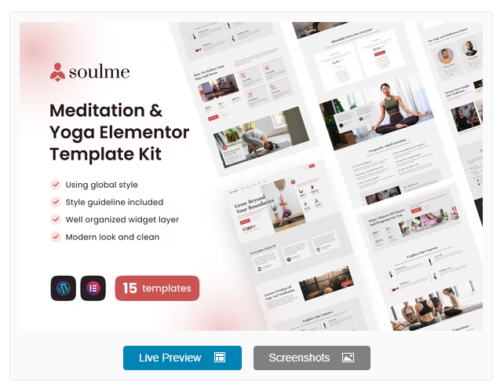 Soulme Yoga Meditation & Wellness Mindfulness Elementor Template Kit