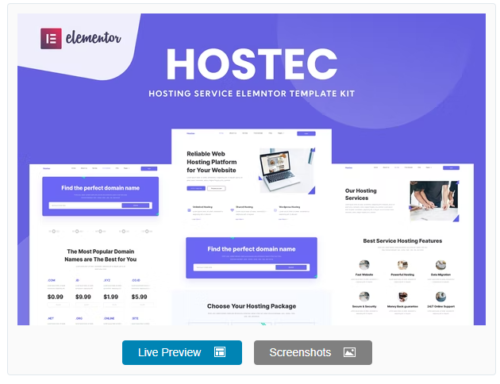 Hostec - Hosting Service Elementor Template Kit