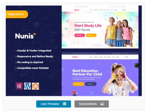 Nunis - Kindergarten Elementor Template Kit