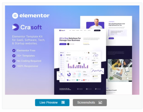 Crasoft – SaaS & Tech Startup Company Elementor Template Kit