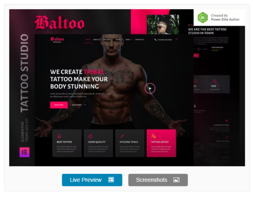 Baltoo – Tattoo Studio and Artist Elementor Template Kit