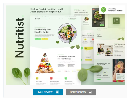Nutritist – Healthy Food & Nutrition Coach Elementor Template Kit
