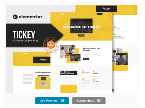 Tickey - Content Copywriting Services Elementor Template Kit
