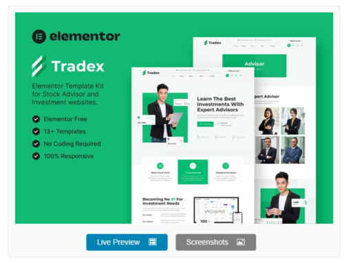 Tradex – Stock Advisor & Investment Elementor Template Kit