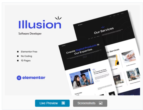 Illusion - Software Developer Elementor Template Kits