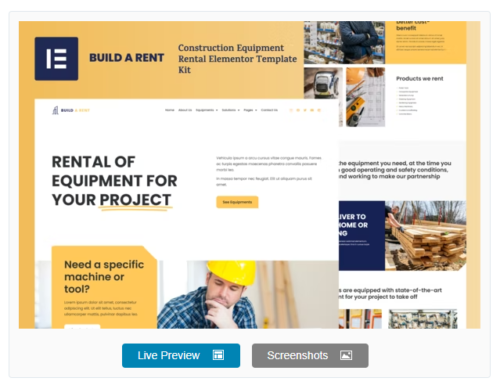 Build-A-Rent - Construction Equipment Rental Elementor Template Kit