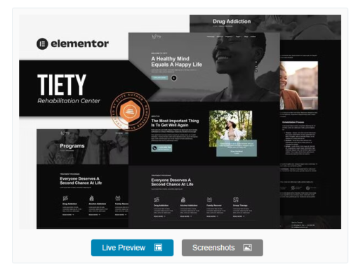 Tiety - Addiction Recovery and Rehabilitation Center Elementor Template Kit