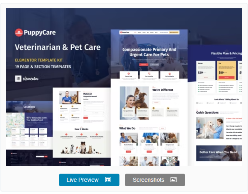 PuppyCare - Vetenarian & Pet Care WordPress Elementor Template Kit