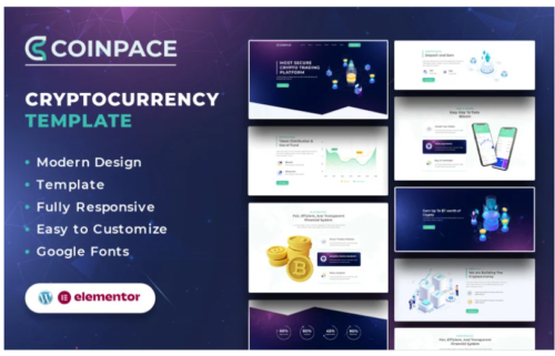 Coinpace - Bitcoin Cryptocurrency WordPress Elementor Template-Kit