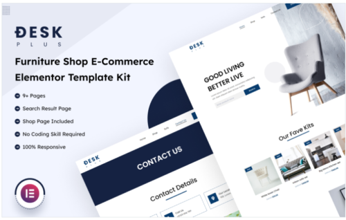 DeskPlus - Furniture Shop E-Commerce Elementor Template Kit