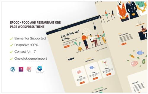 Efood - Food and Restaurant One Page WordPress Theme
